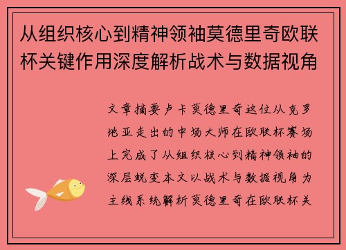 从组织核心到精神领袖莫德里奇欧联杯关键作用深度解析战术与数据视角
